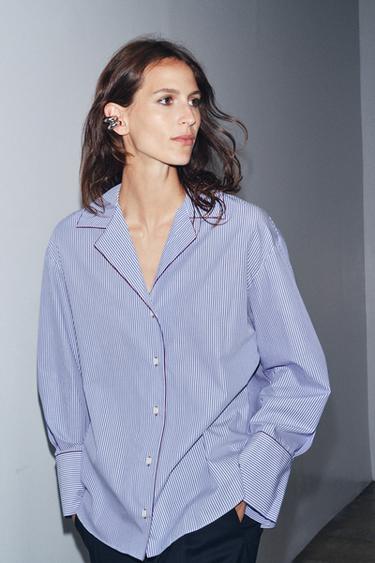 Zara ZW COLLECTION CONTRAST TRIM SHIRT - Blue / White