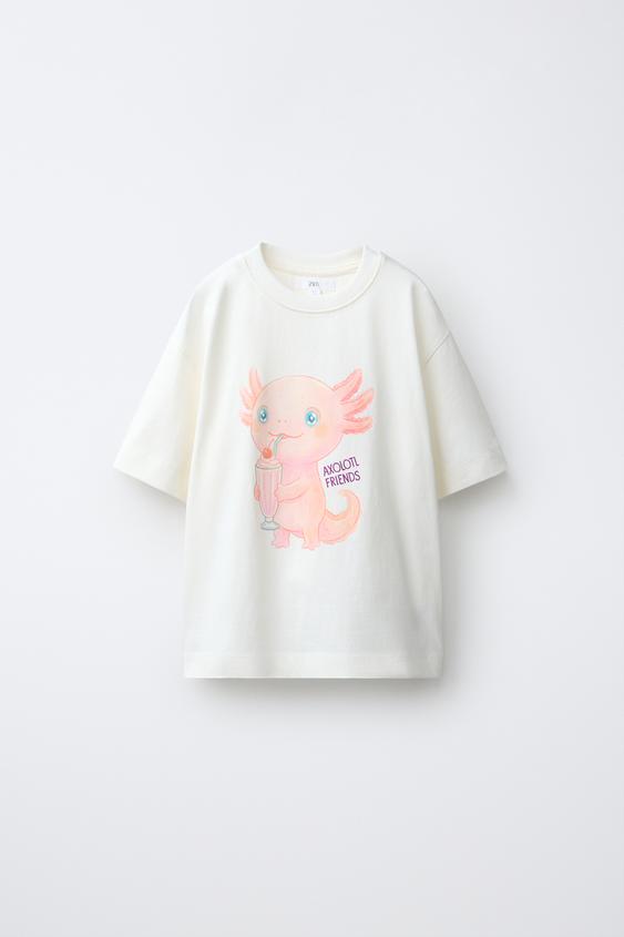 CAMISETA ESTAMPADO AXOLOTL - Blanco de Zara - Imagen 0
