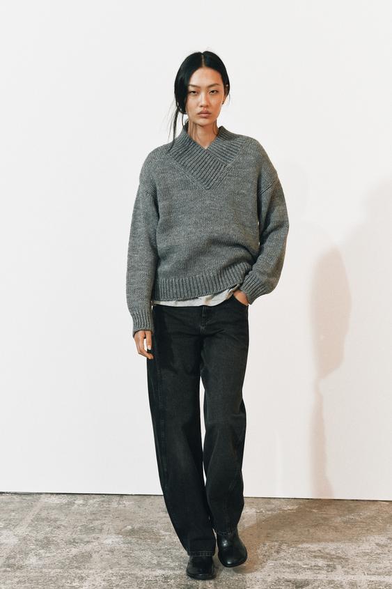 PULL EN MAILLE COL EN V - Gris anthracite de Zara - Image 0