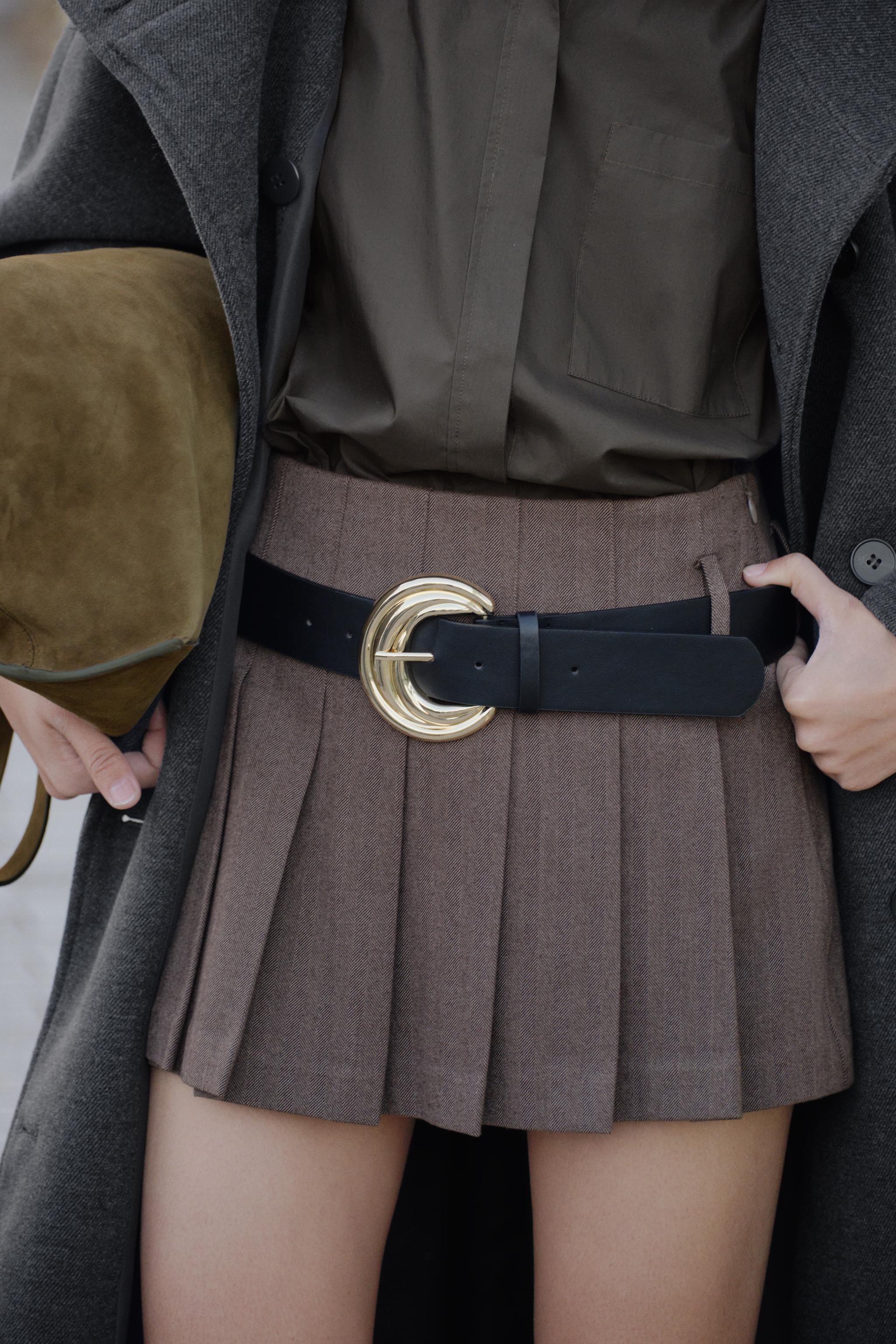 ベルト付きプリーツスコート - ブラウン | ZARA Japan / 日本