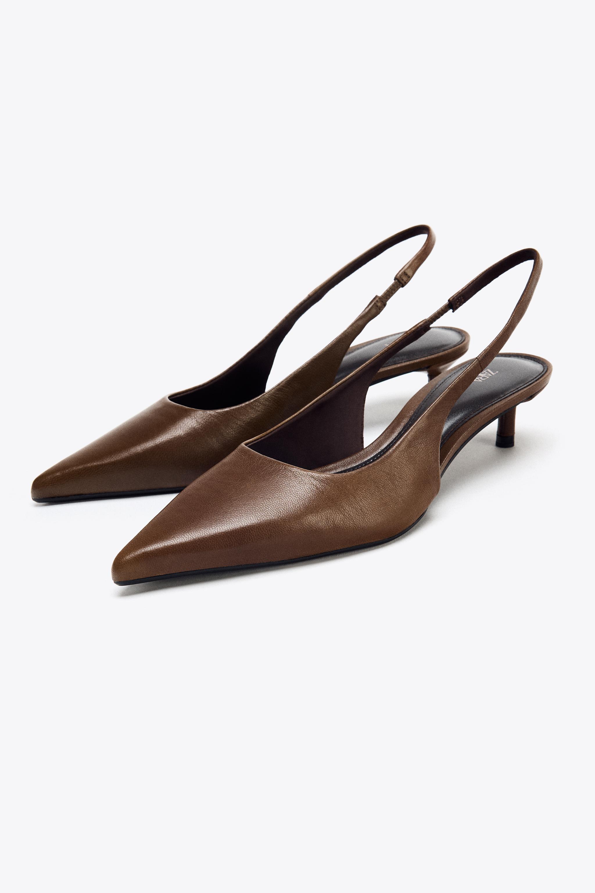 リアルレザーキトゥンヒールシューズ - ブラウン | ZARA Japan