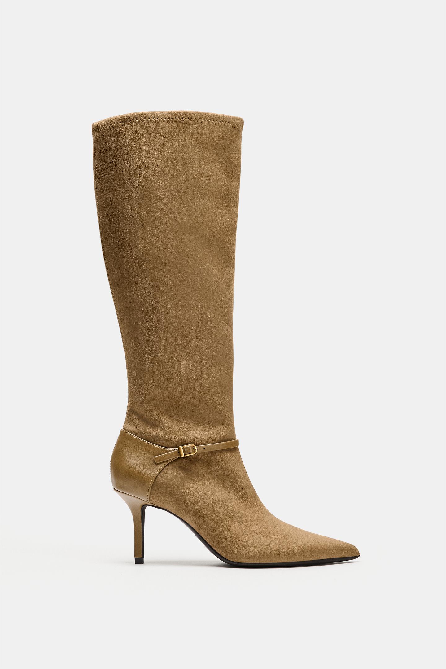 Женские ботинки Zara Mixed-Material Heeled, цвет: Коричневый — фото 2