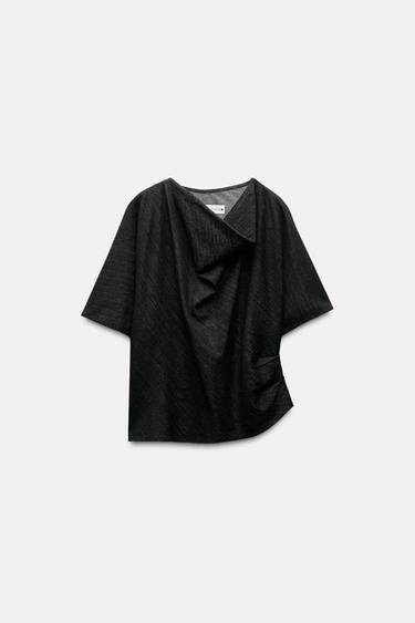 TOP FLUIDO DENIM ZW COLLECTION - Gris de Zara
