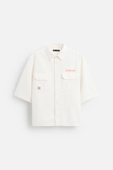 EMBROIDERED TEXT SHIRT - Ecru by Zara - Image 5