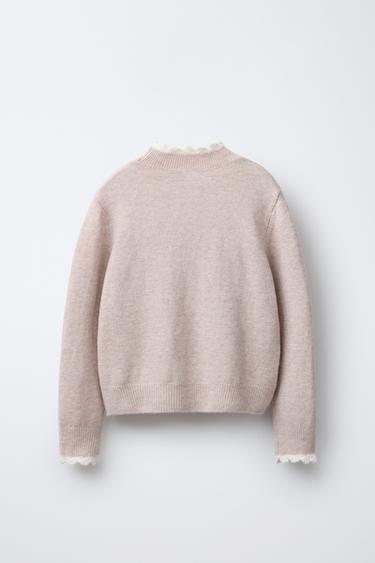 CROCHET TRIM KNIT SWEATER - Beige by Zara - Image 1