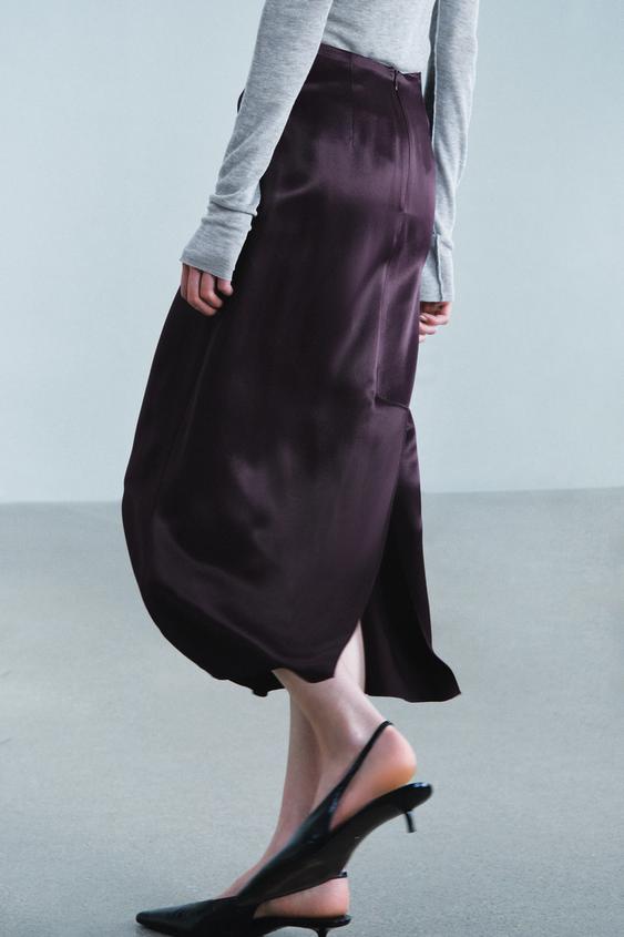 JUPE DROITE SATINÉE ZW COLLECTION - Bordeaux de Zara - Image 2