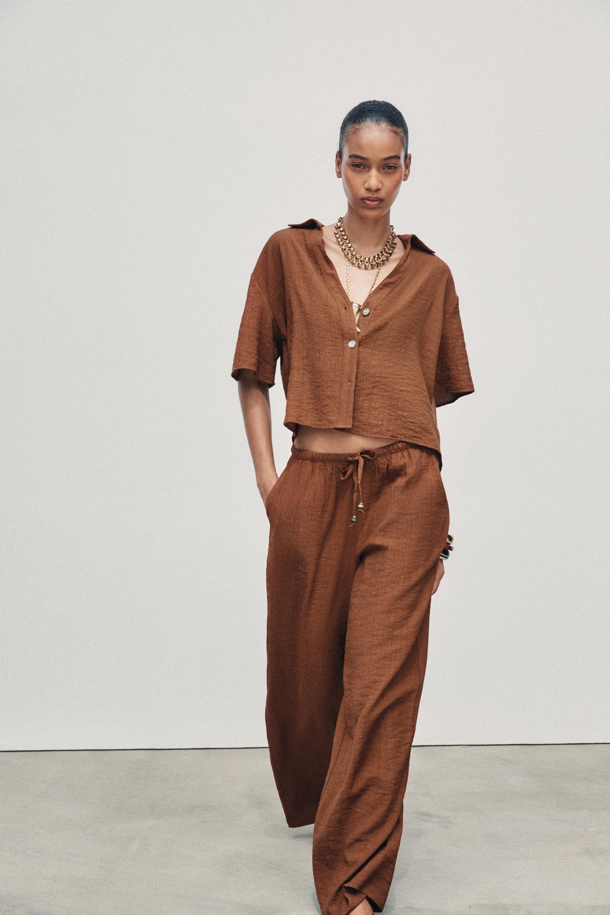 ELASTIC WAIST WIDE LEG PANTS - Black | ZARA United States