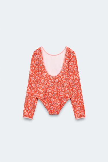 AGES 4-14 / LIMITED EDITION FLORAL LONG SLEEVE SWIMSUIT - Red / Orange by Zara - Image 1