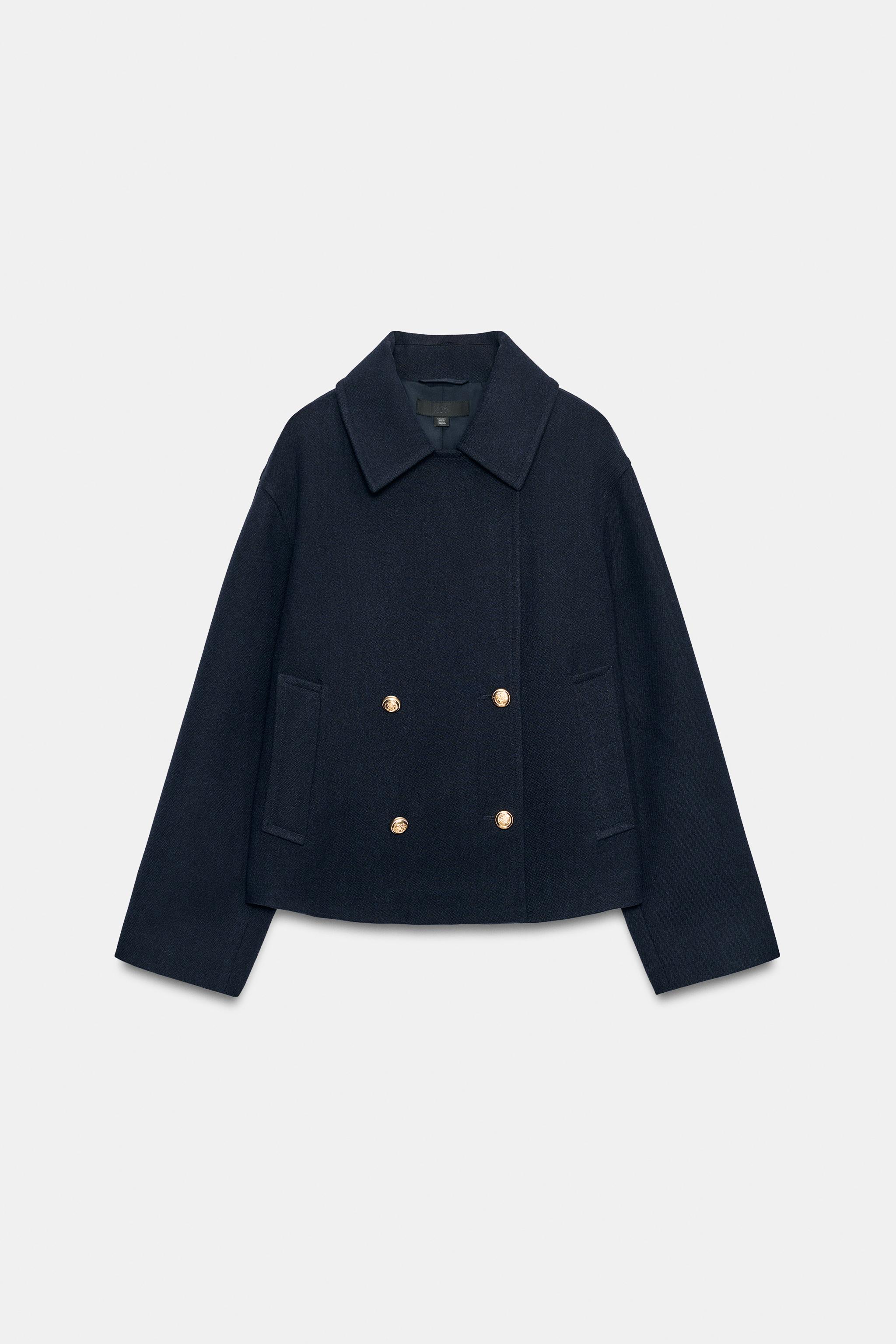 ショート丈ダブルブレストコート - ネイビーブルー | ZARA Japan / 日本