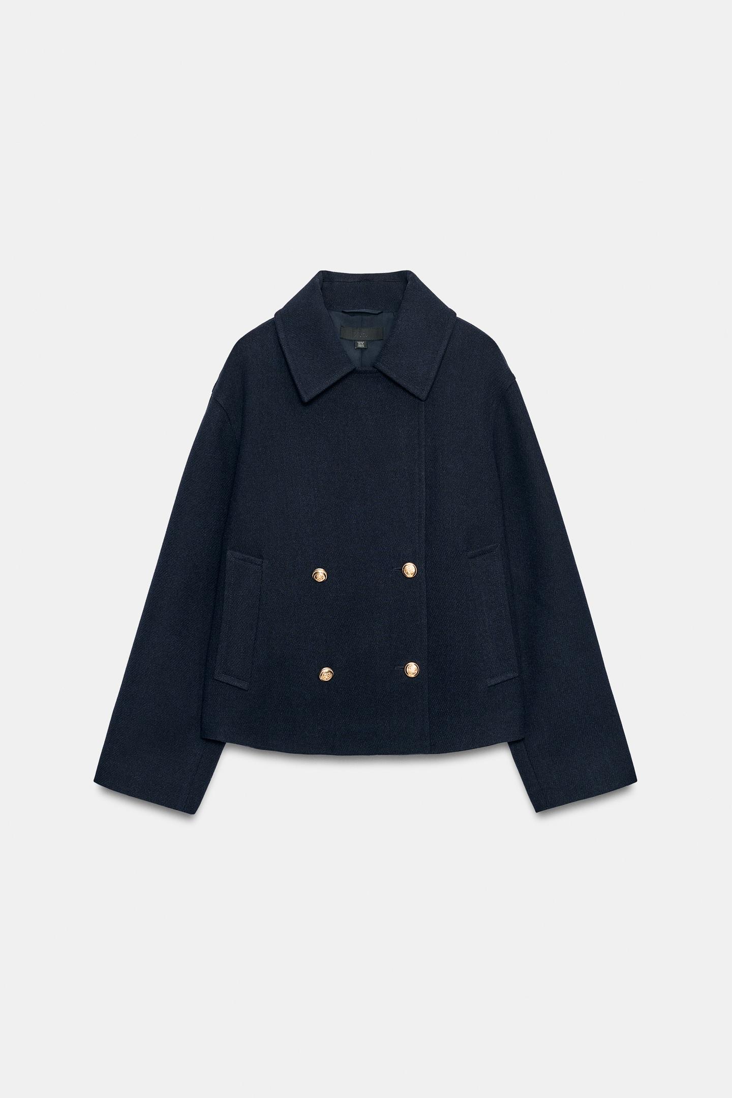 Женское пальто Zara Short Double-Breasted, цвет: Тёмно-синий — фото 8