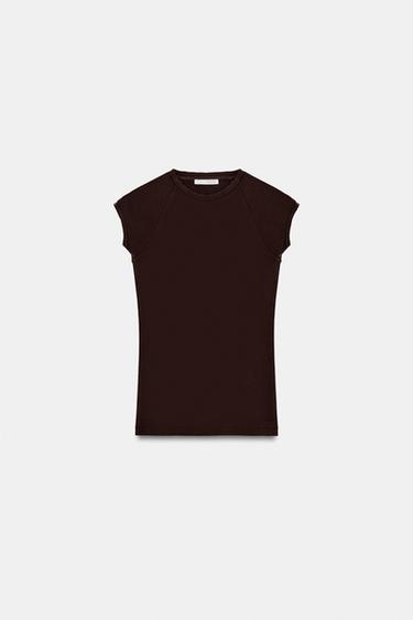 FADED-EFFECT RAGLAN SLEEVE T-SHIRT - Brown by Zara