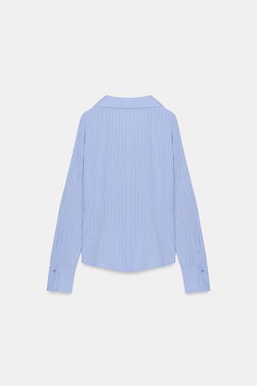 Zara FITTED STRIPED SHIRT - Sky blue
