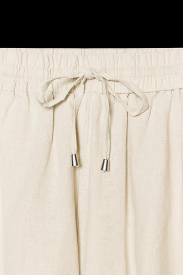LINEN BLEND BOXER BERMUDA SHORTS - Sand by Zara