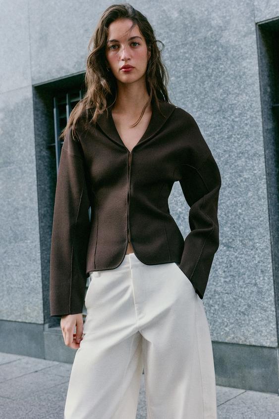 جاكيت تريكو بأزرار ضغط - بني الخاص بـ Zara - صورة 0