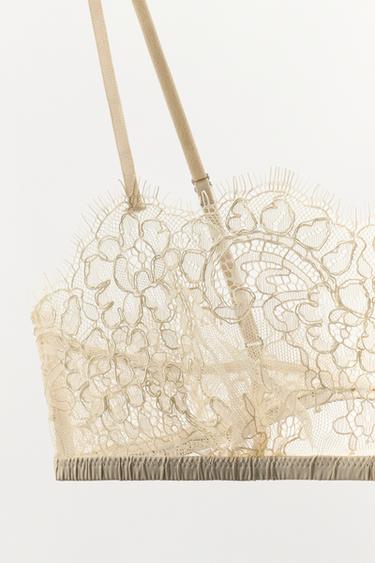 BRALETTE BANDEAU EN DENTELLE FLEURS BRODÉES - Écru de Zara - Image 9