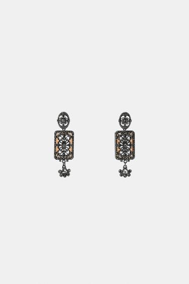ORECCHINI CON PEZZI E STRASS - Grigio antracite di Zara