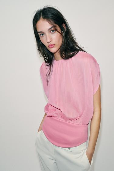 CONTRAST GEORGETTE TOP - Pink by Zara