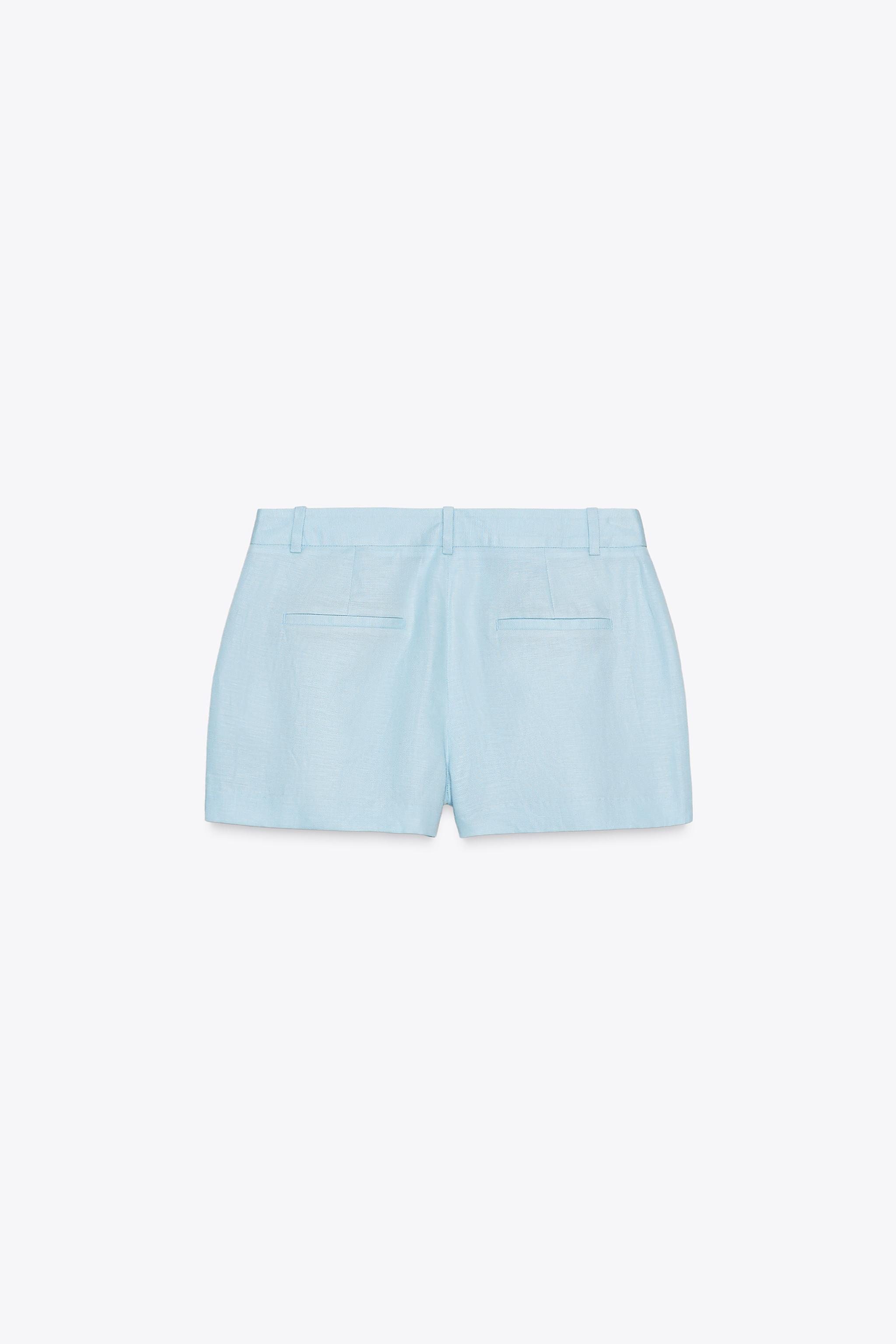 リネン ミッドライズ バミューダパンツ - ライトブルー | ZARA