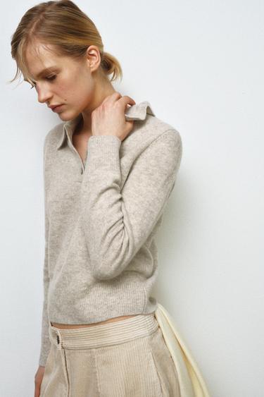 PLAIN 100% WOOL POLO SHIRT - Sand / Marl by Zara