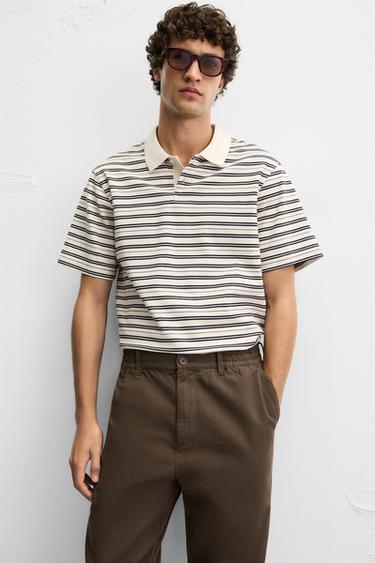STRIPED PIQUÉ POLO SHIRT - Ecru by Zara - Image 4