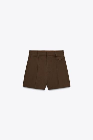 ZW COLLECTION CONTRAST DOUBLE WAIST SHORTS - Brown by Zara