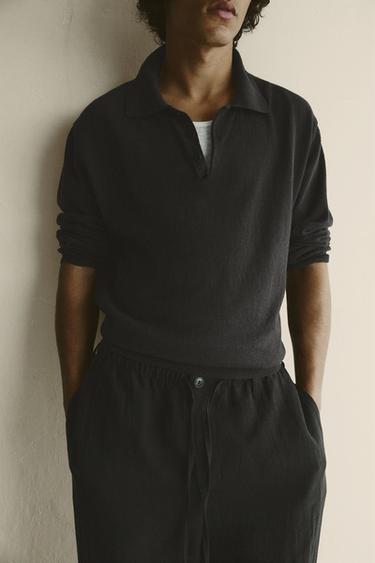 ÁO POLO VẢI COTTON - LINEN DỆT KIM - Màu xanh nước biển từ Zara