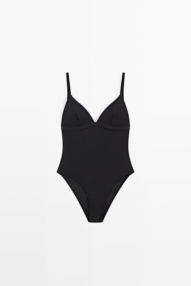 Zara Shimmery triangle swimsuit - Black - Image 0