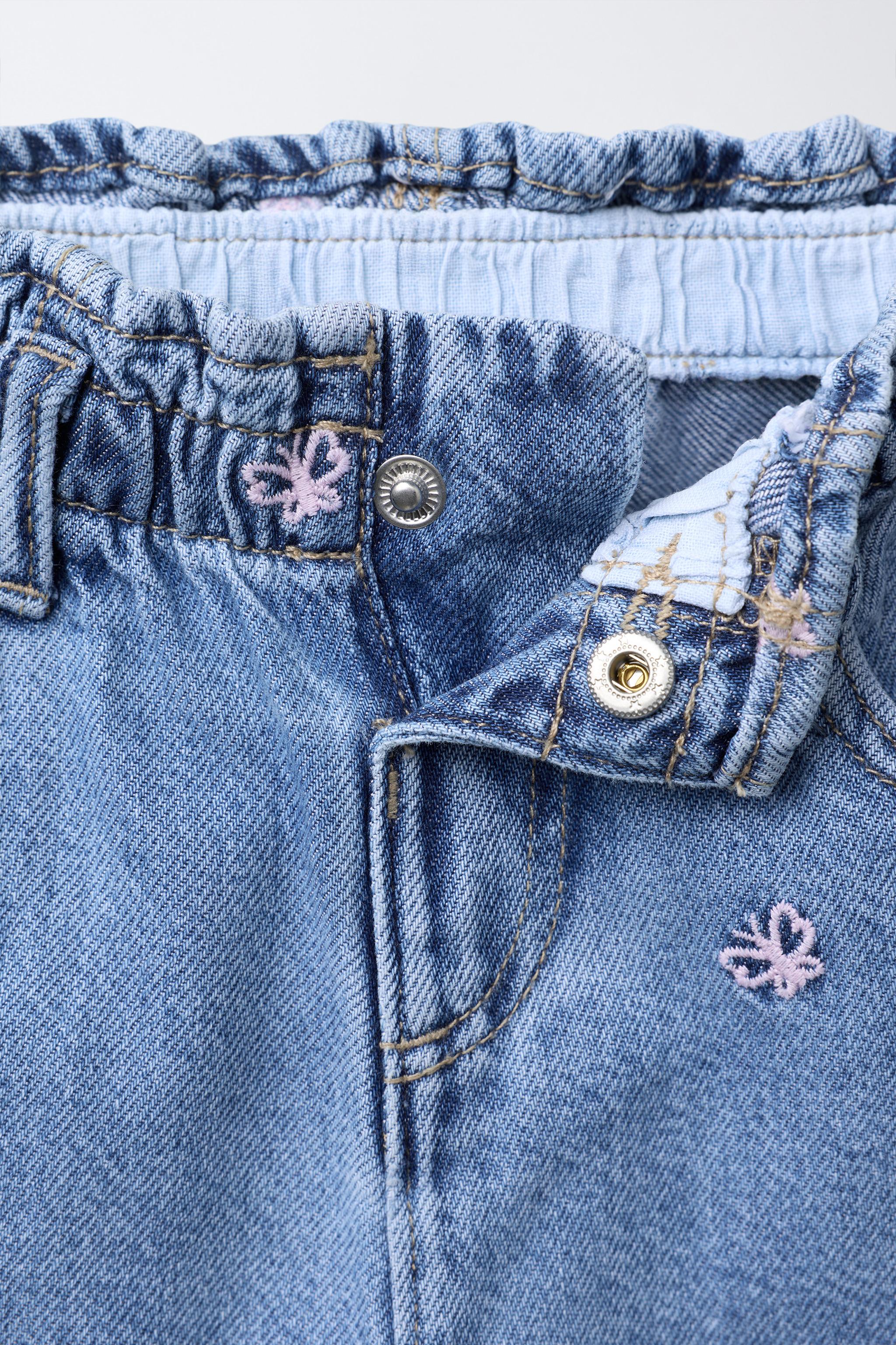 EMBROIDERED BUTTERFLY WIDE LEG JEANS - Light blue | ZARA United States