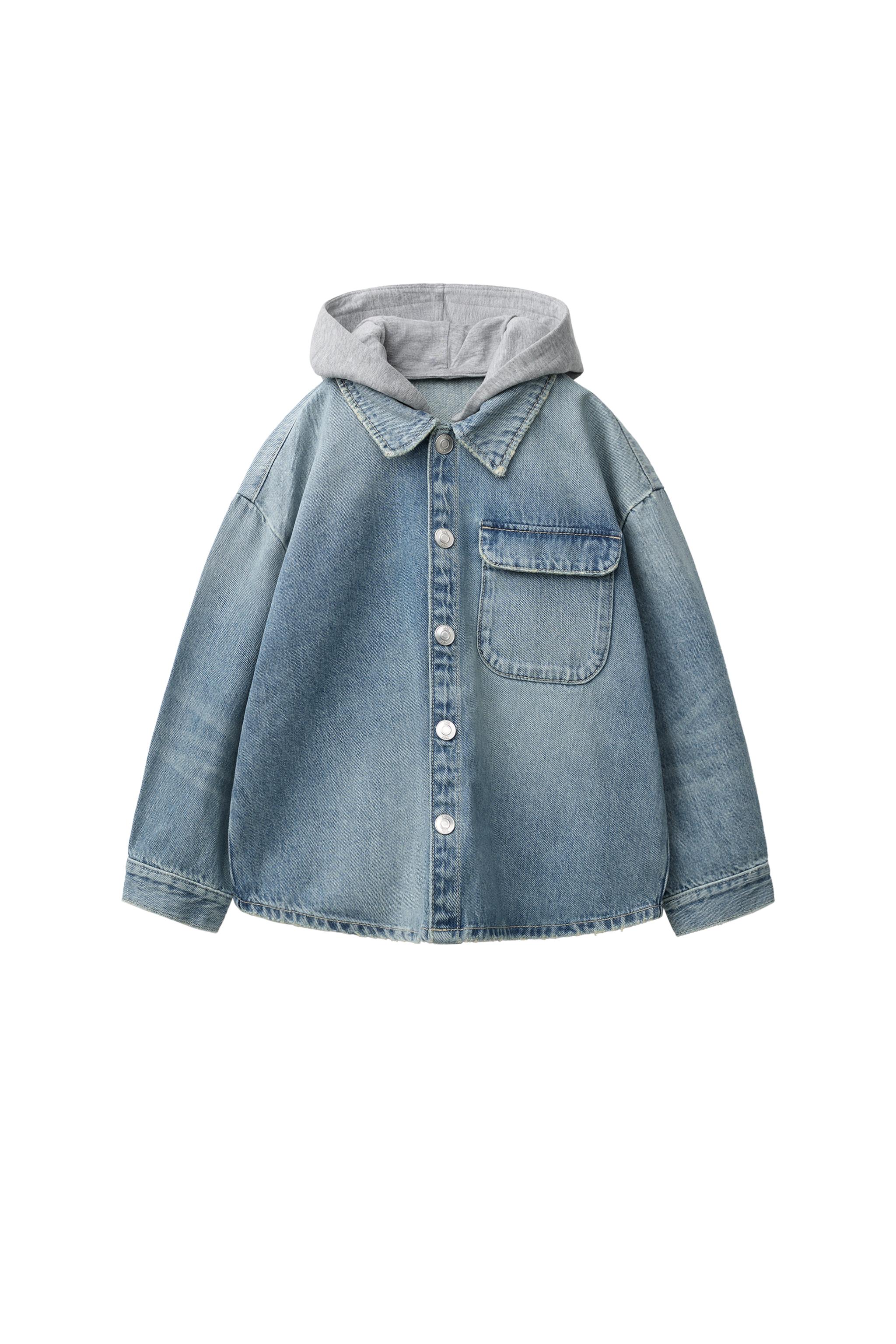 ZARA ザラ デニムフード付きスウェットシャツ Sサイズ 完売品 スウェット地取り外し可能フード付きデニムシャツジャケット