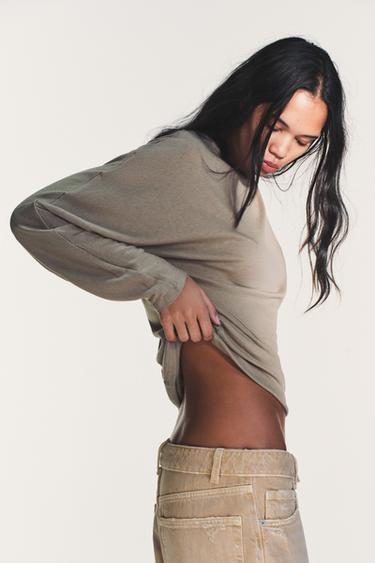 SIDE DRAPED T-SHIRT - Brown / Taupe by Zara - Image 3