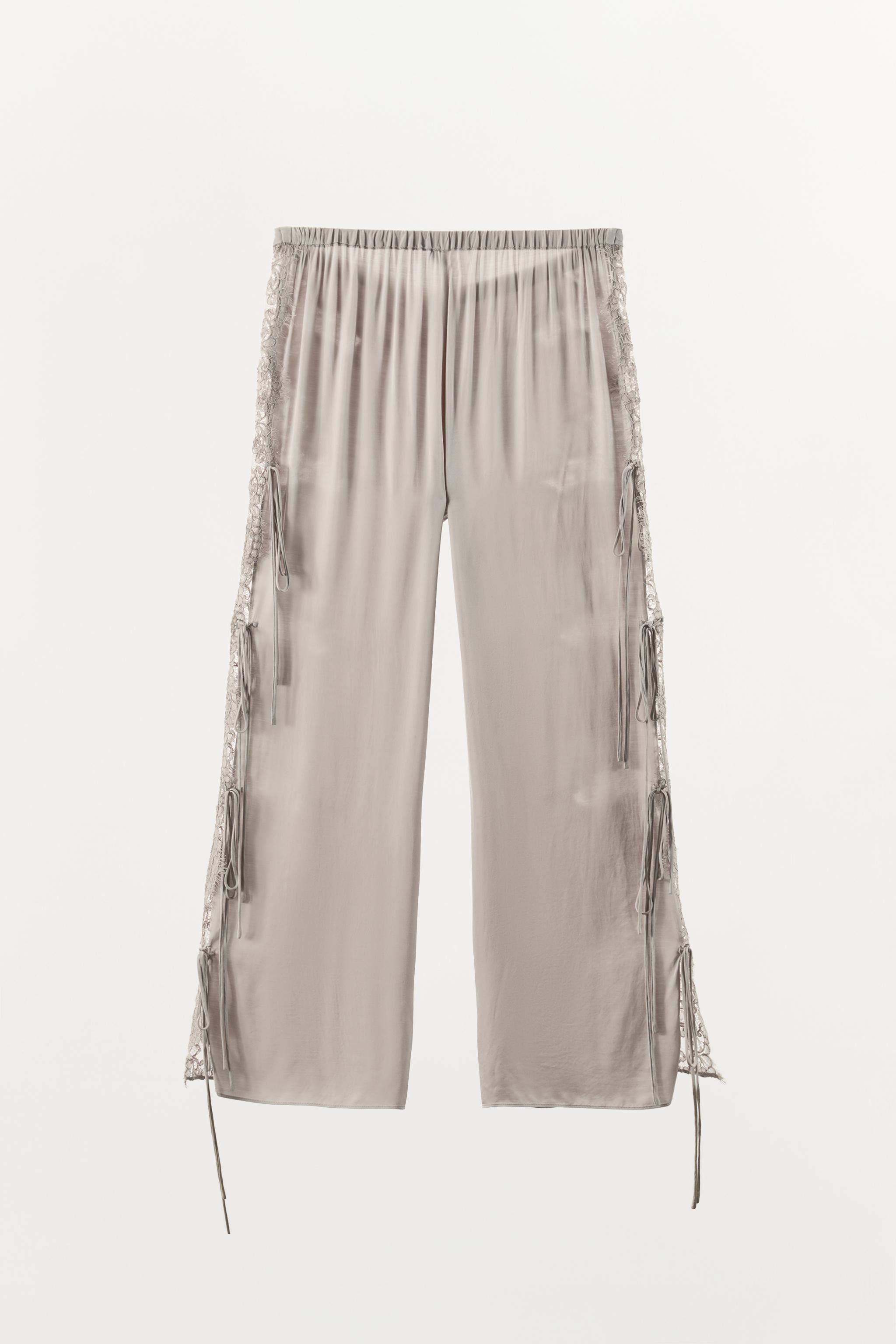 SATIN EFFECT LACE PANTS WITH VENTS