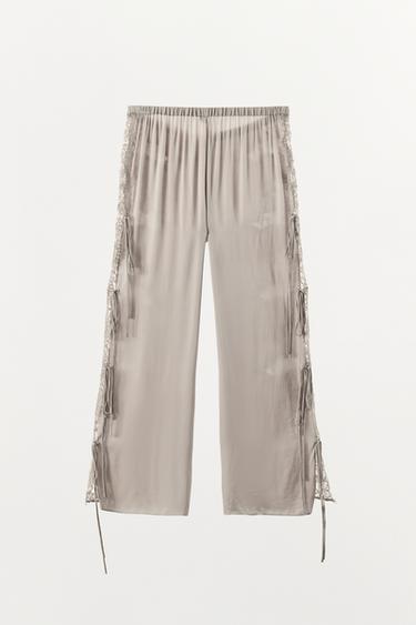 SATIN TROUSERS WITH LACE TRIM AND VENTS - Grey by Zara - Image 4