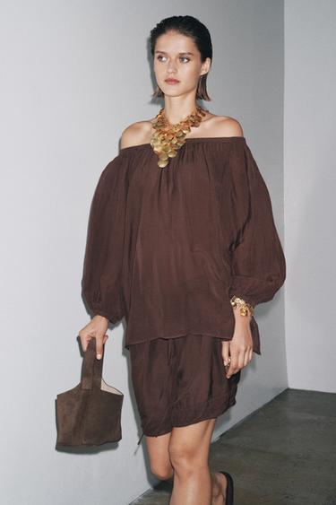 Zara 露肩上衣 ZW COLLECTION - 棕色