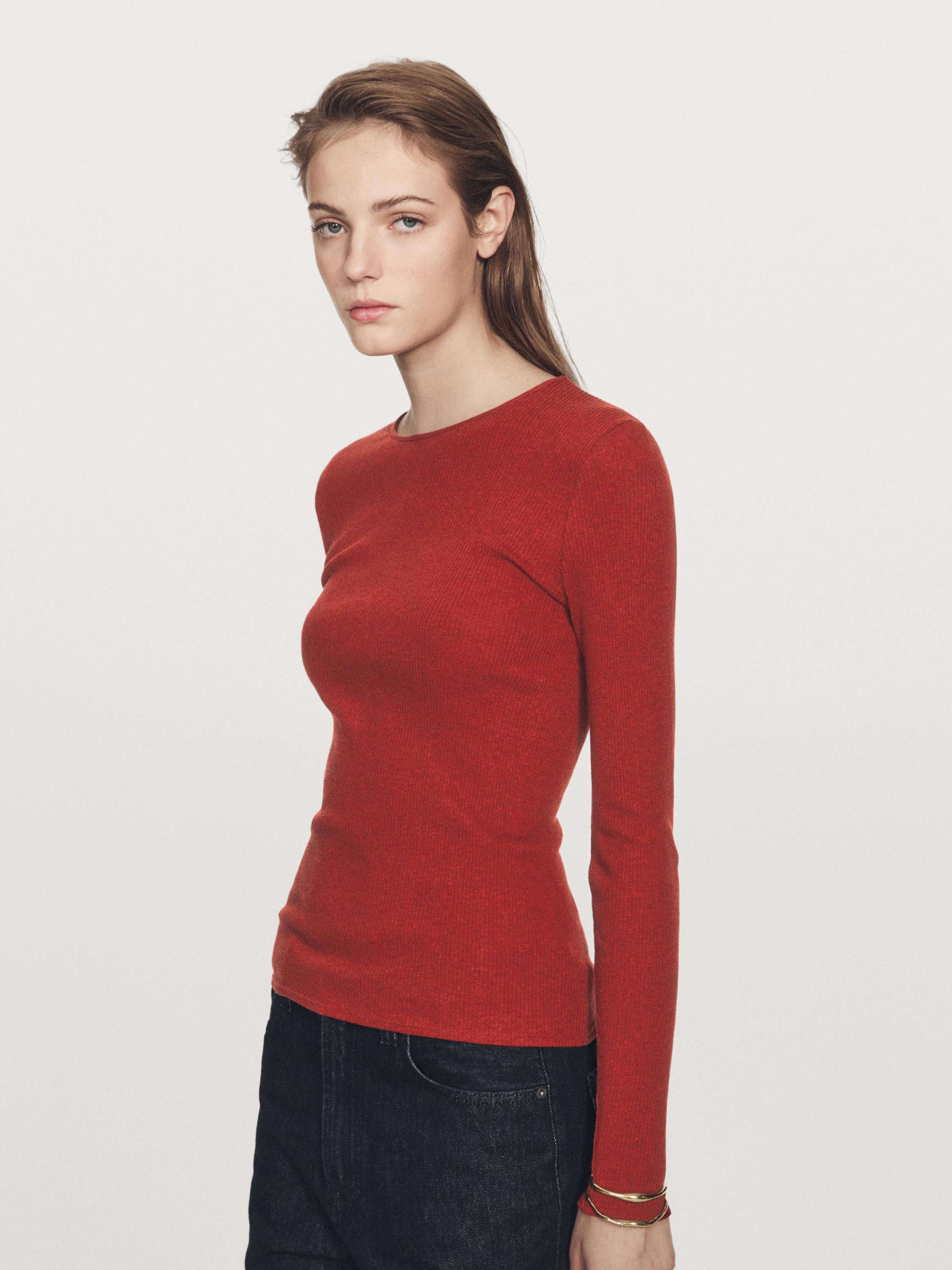 Long sleeve T-shirt with ribbed detail