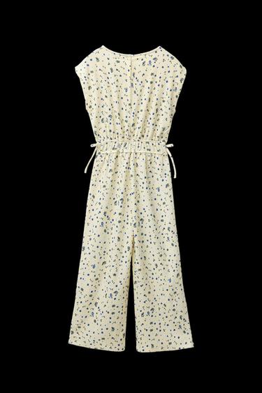 Zara LONG TEXTURED PRINT JUMPSUIT - Yellow