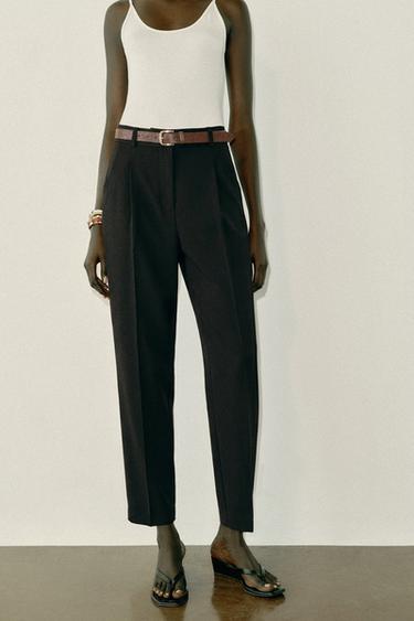 CROPPED TROUSERS WITH BELT - Black by Zara