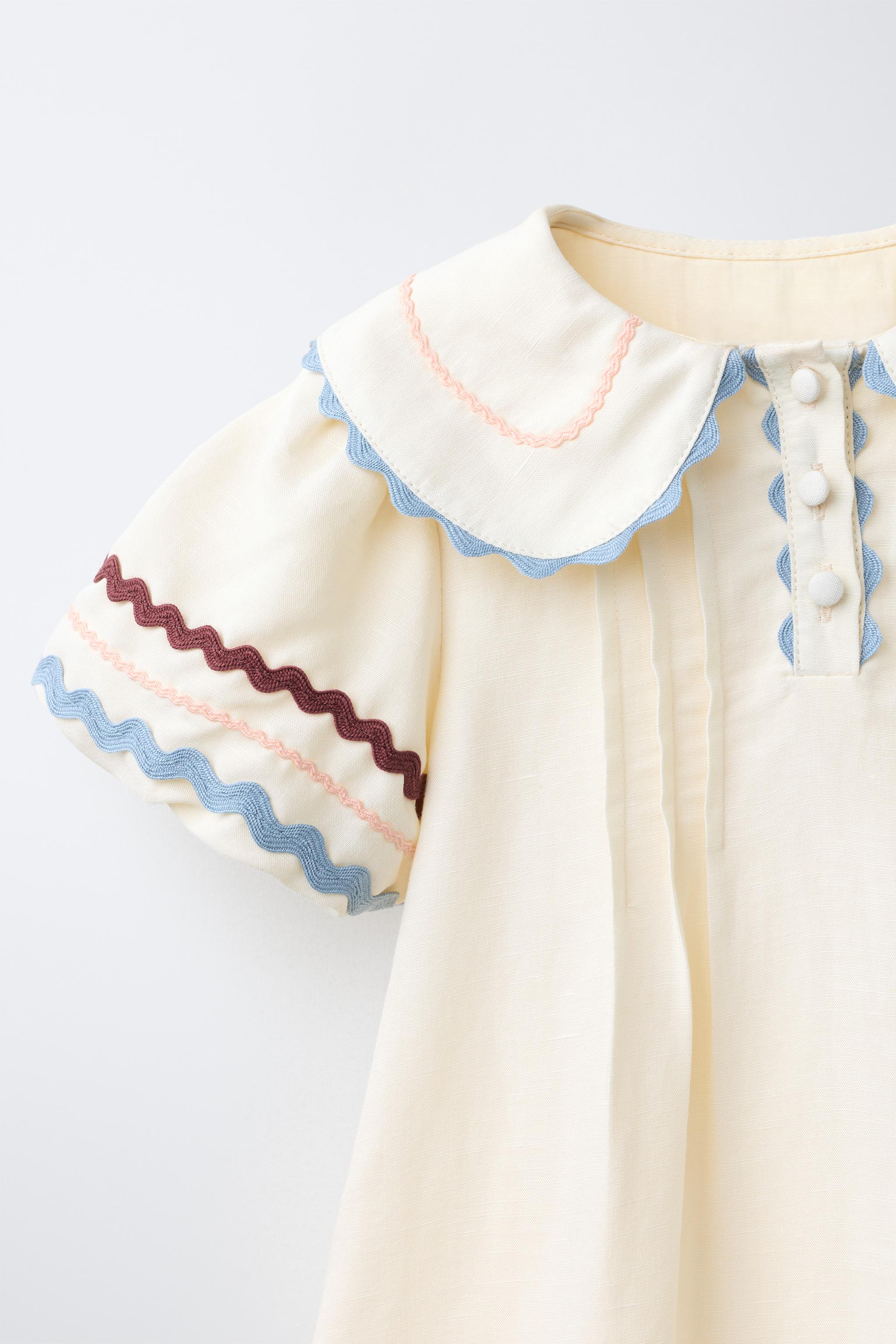CONTRASTING SCALLOPED LINEN DRESS