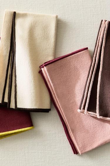 PACK OF COTTON NAPKINS WITH STITCHING (PACK OF 4) X COLLAGERIE - Pinks by Zara