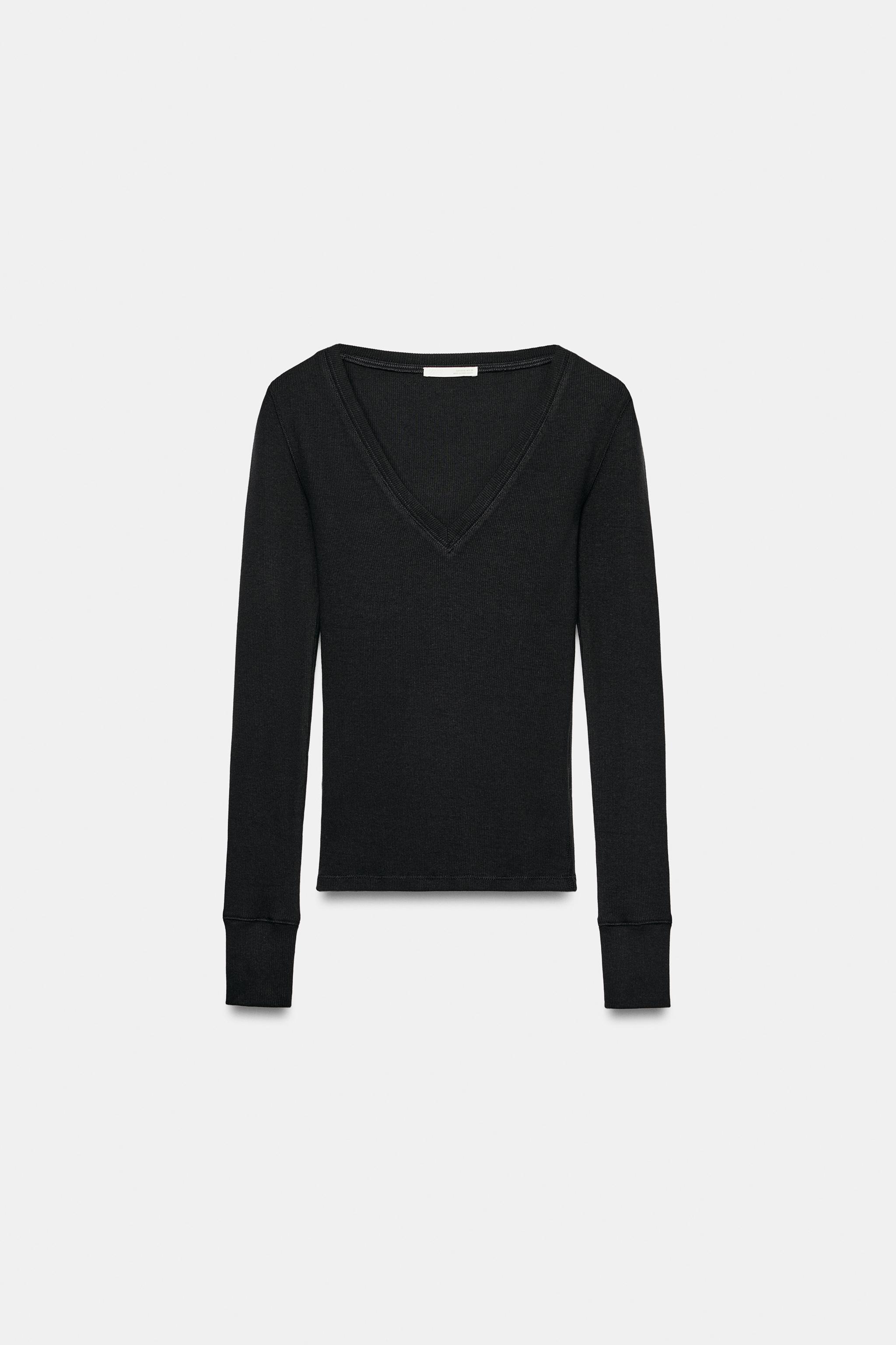 Женские футболки Zara RIBBED LONG-SLEEVE T-SHIRT — фото 6