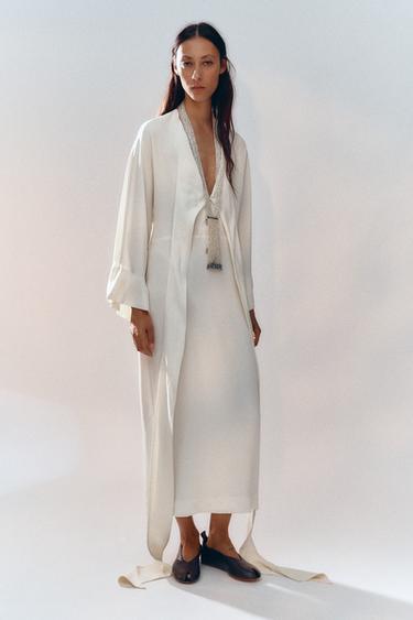 Zara ZW COLLECTION MIDI DRESS WITH TIES - Ecru