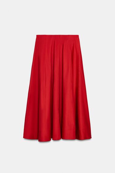 Zara PLEATED MIDI SKIRT - Red