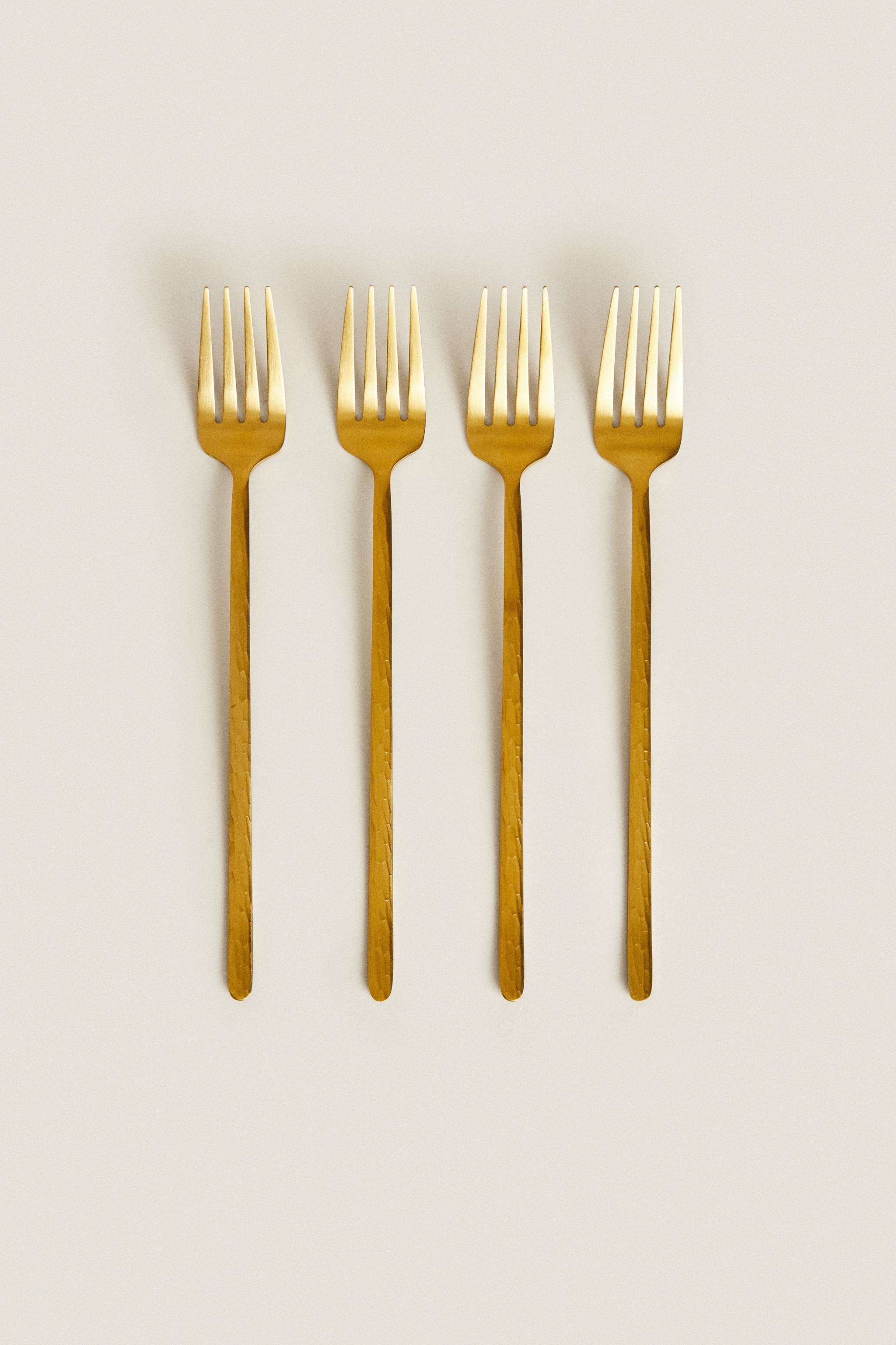 BOX 4 FORKS WITH HAMMERED HANDLE - Gold | ZARA United Kingdom