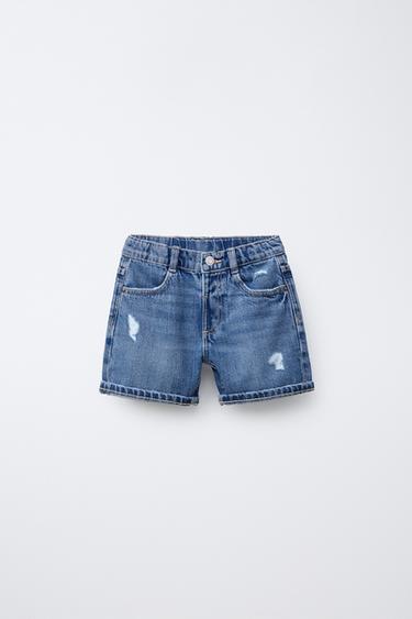 RIPPED DENIM BERMUDA SHORTS - Mid-blue by Zara