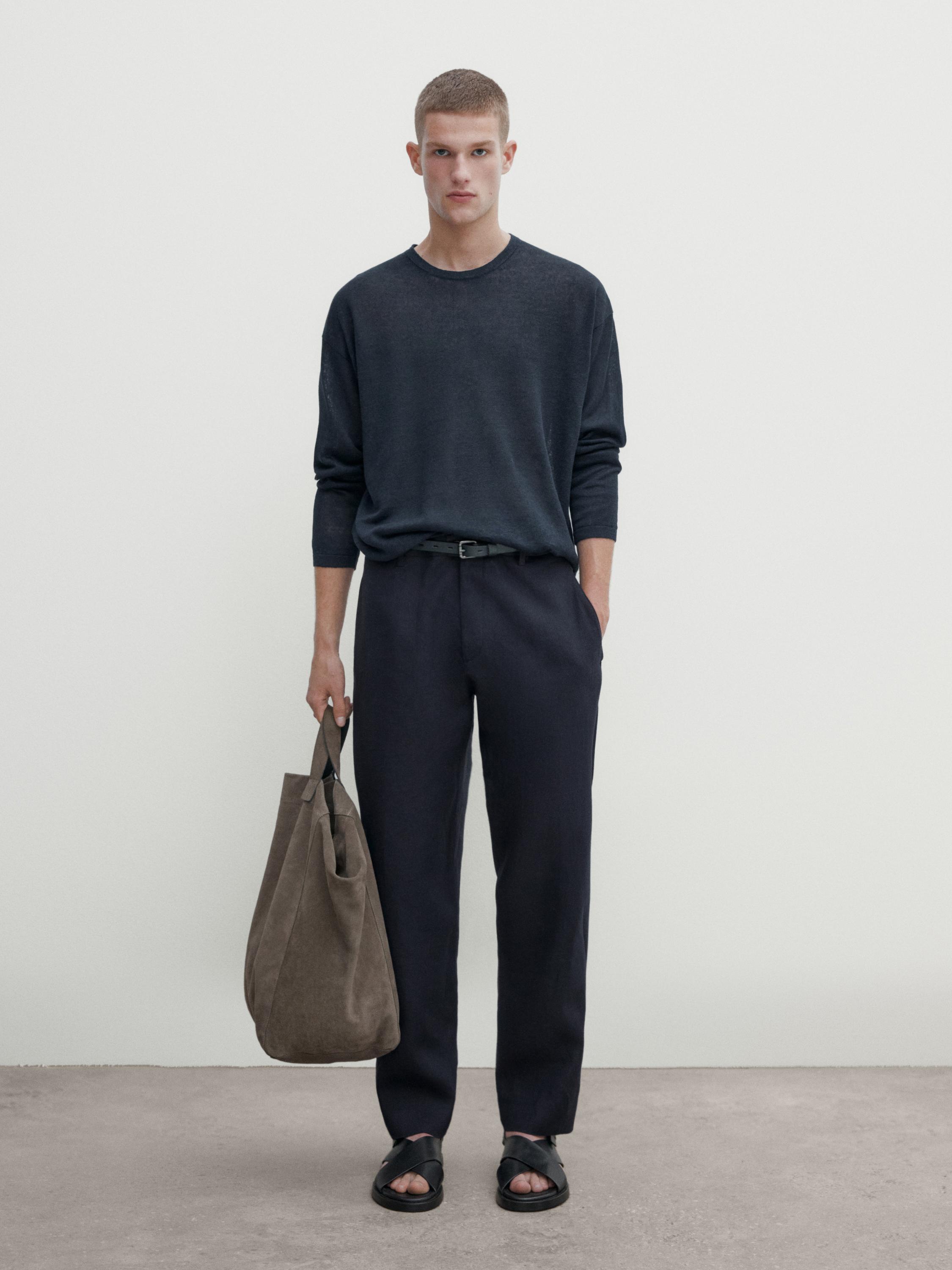 100% linen crew neck sweater - Navy blue | ZARA United States