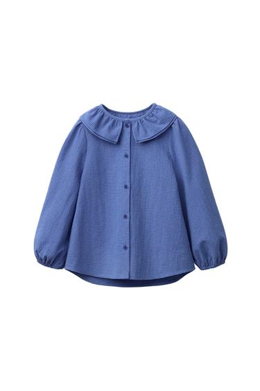 Zara GINGHAM CHECK DOUBLE COLLAR SHIRT - Cornflower blue - Image 0