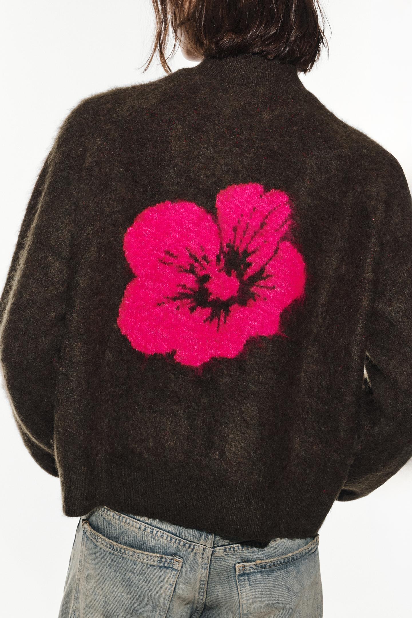 Женский свитер Zara Floral Knit, цвет: Коричневый — фото 4