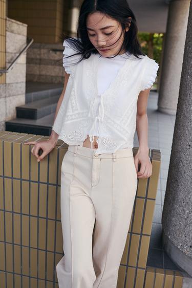 フリルリブＴシャツホワイトZaraのフリルリブＴシャツ - ホワイト 