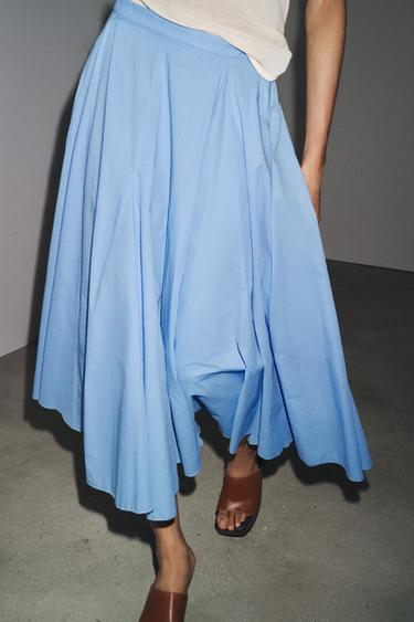ZW COLLECTION FLARED COTTON SKIRT - Light blue by Zara - Image 3