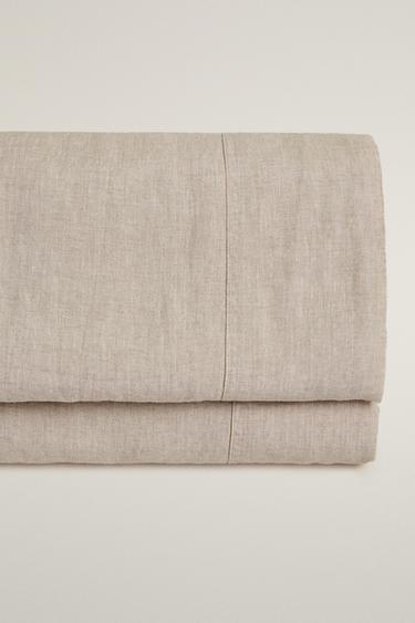 WASHED LINEN FLAT SHEET (160 GxM²) - Light beige by Zara - Image 0