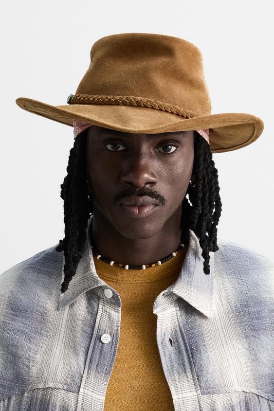 SUEDE LEATHER HAT Tobacco ZARA India